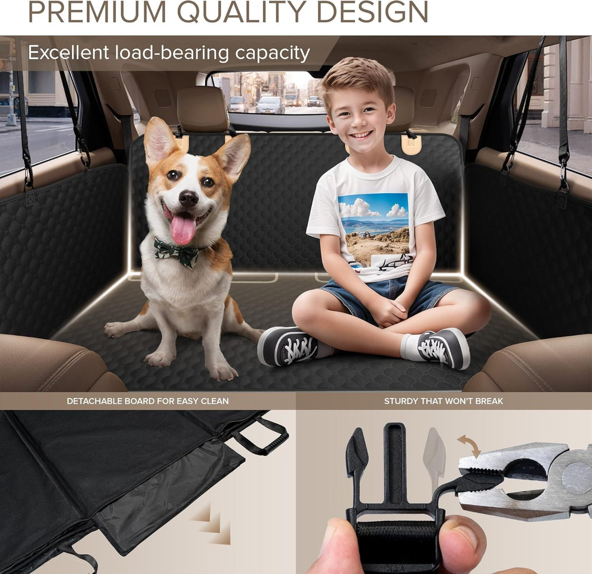 SHARLOVY Back Seat Extender for Dogs, Heavy Duty Dog Car Seat Cover for Back Seat and Aggressive