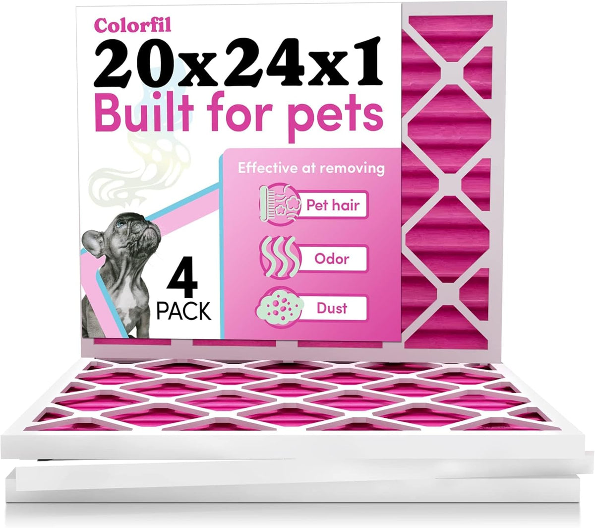 Colorfil 20x24x1 Air Filter (4-Pack) | Made in the USA | Color Changing | Remove Cat and Dog Odor |