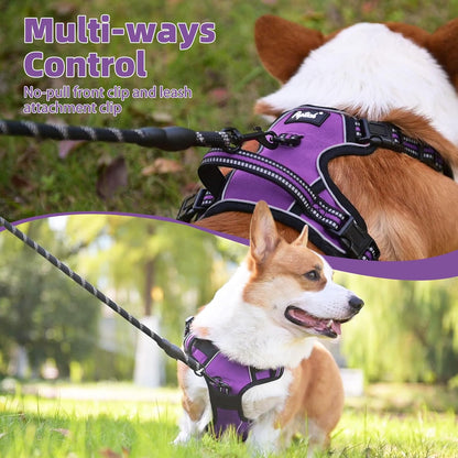 PUPTECK No Pull Dog Harness Medium Sized, Adjustable Reflective Dog Harness with Handle Easy