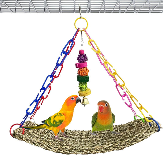 kathson Bird Seagrass Mat,Birds Swing Toy,Natural Grass Handmade Woven Hammock Hanging Parrot