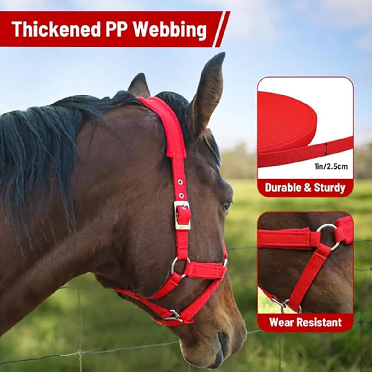 Horse Halter with Wool Lining, Adjustable Halter for Horses Satin Hardware to Prevent Friction