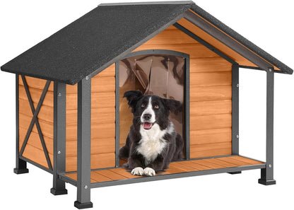 Aivituvin Dog House with Anti-Chewing Metal Frame Outdoor Large Wooden Dog Kennel Outside with