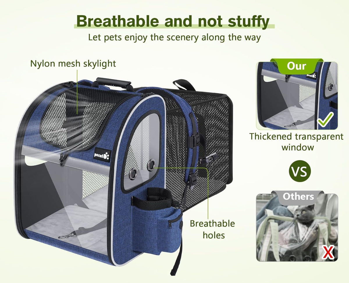 Pecute Pet Carrier Backpack, Cat Backpack Carrier, Expandable with Breathable Mesh for Small Dogs