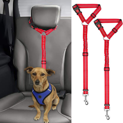 BWOGUE 2 Packs Dog Cat Safety Seat Belt Strap Car Headrest Restraint Adjustable Nylon Fabric Dog