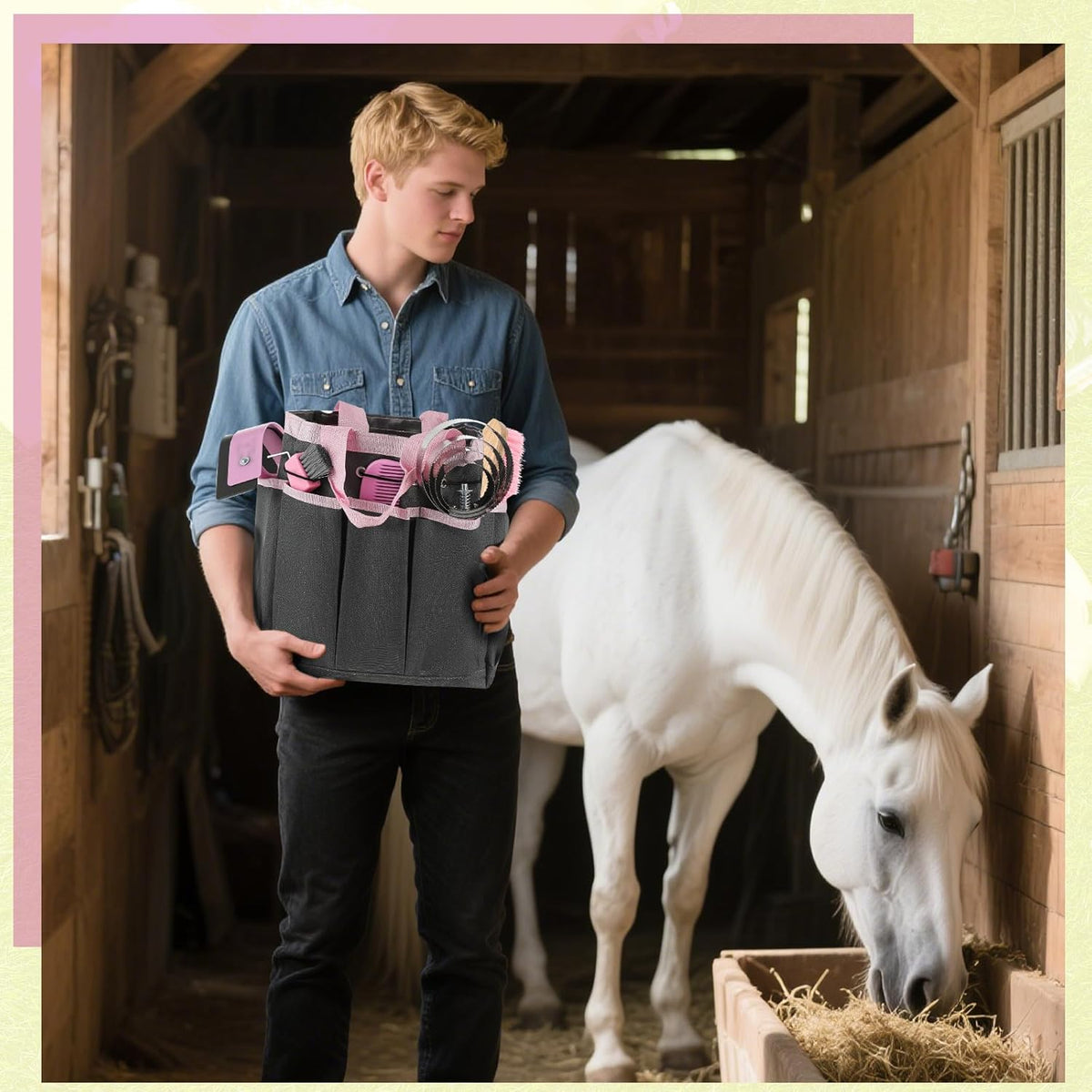 Abbylike 12 Pieces Horse Grooming Kit with Organizer Tote Bag Tack Room Supplies Horse Brush Sets