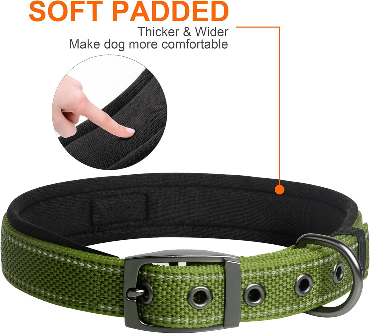 Fida Heavy Duty Dog Collar, Ultra Comfortable Soft Neoprene Padded, Adjustable Reflective Nylon Pet