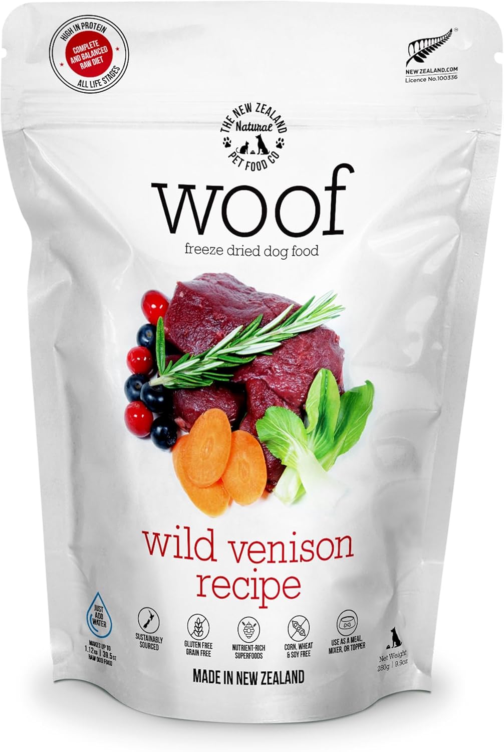 WOOF Wild Venison Freeze Dried Raw Dog Food, Mixer, or Topper, or Treat - High Protein, Natural