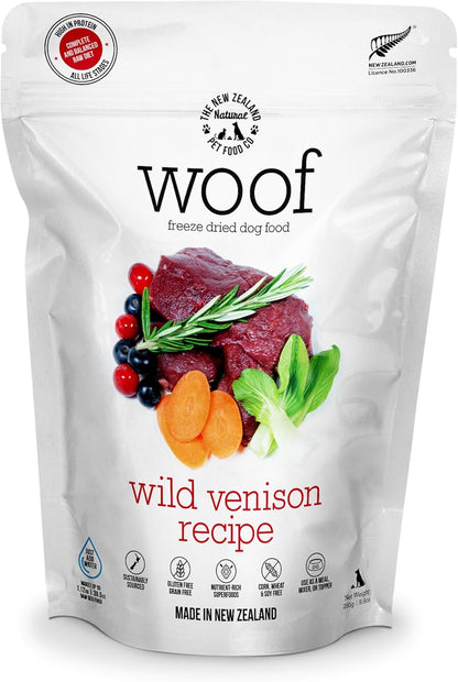 WOOF Wild Venison Freeze Dried Raw Dog Food, Mixer, or Topper, or Treat - High Protein, Natural