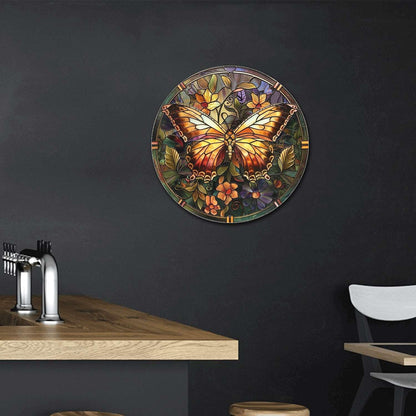 Lygond Metal Sign Tin Sign Circular Stained Glass Butterfly Funny Bathroom Decor for Garage 8×8