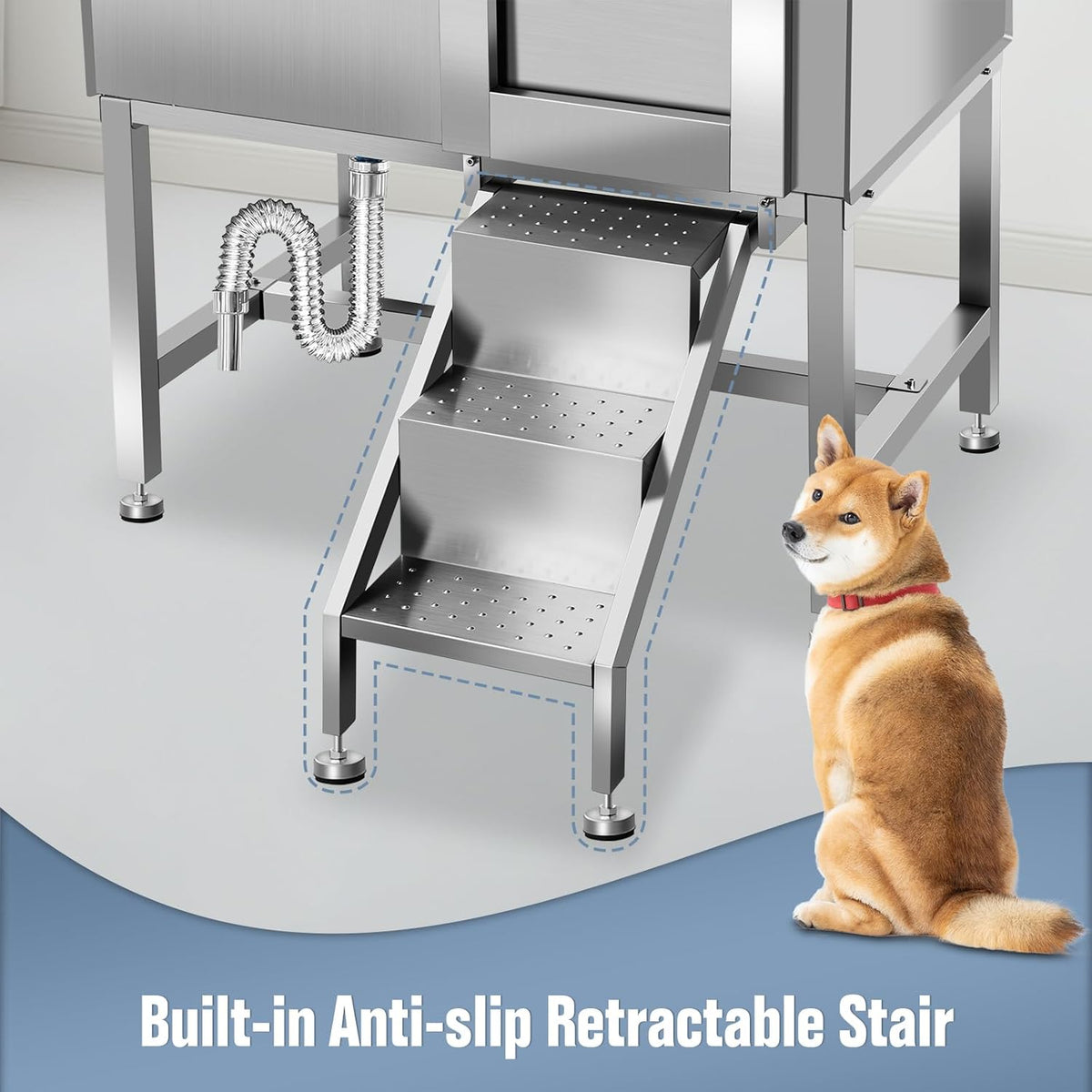 38" Dog Bathing Station, Professional Dog Washing Station Stainless Steel Dog Grooming Tub for