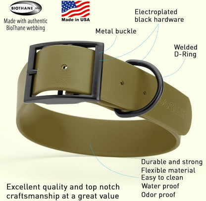 Dogline Biothane Waterproof Dog Collar Strong Coated Nylon Webbing with Black Hardware Odor- Proof