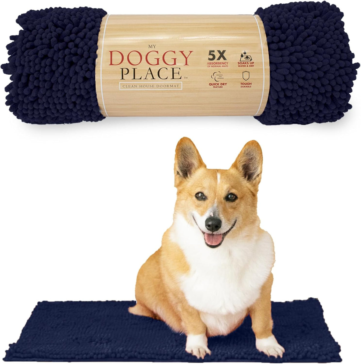My Doggy Place Microfiber Dog Mat for Muddy Paws, 18" x 24" Navy Blue - Absorbent and Quick-Drying