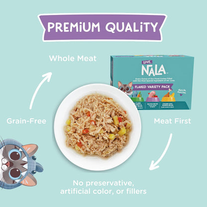 LOVE, NALA - Natural Adult Cat Wet Food - FLAKED Variety Pack - Salmon, Tuna, Chicken - Grain Free