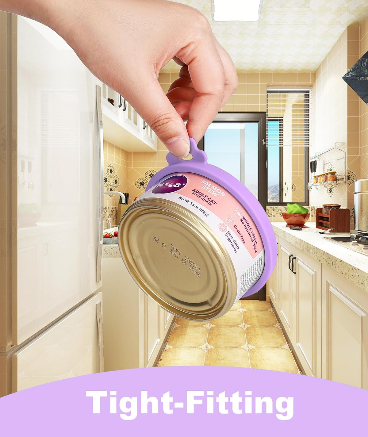 Comtim Cat Food Can Covers Lids for 5.5 oz Cans, 2 Pack Silicone Cat Food Can Lids for 5.5 oz 5.3