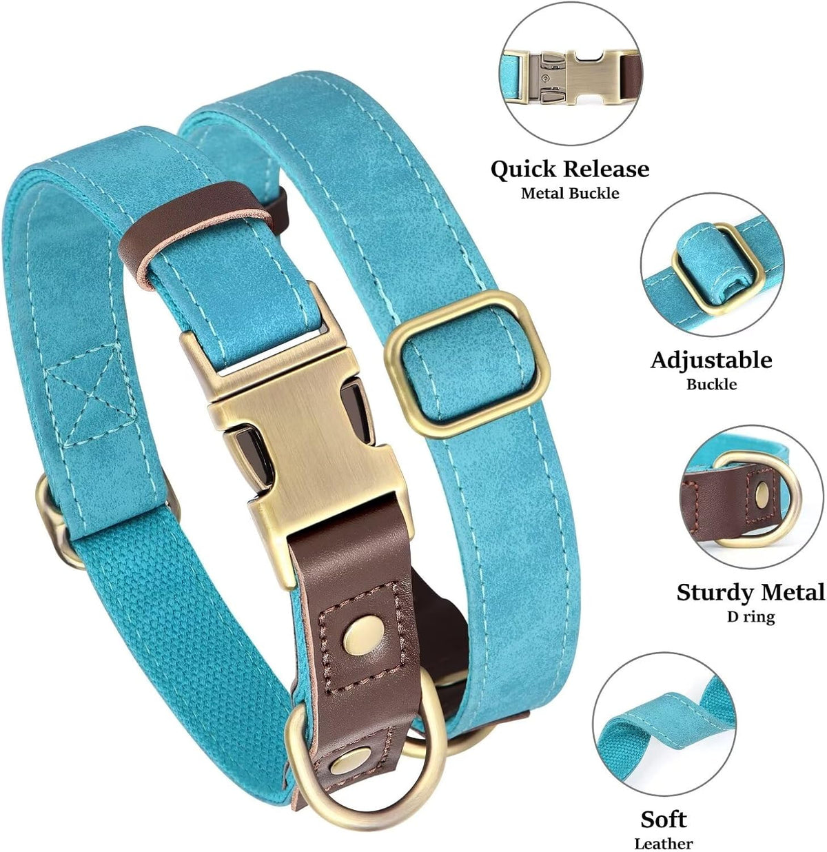 Didog Soft PU Leather Dog Collars for Small Dogs,Classic Adjustable Dog Collars with Quick Release