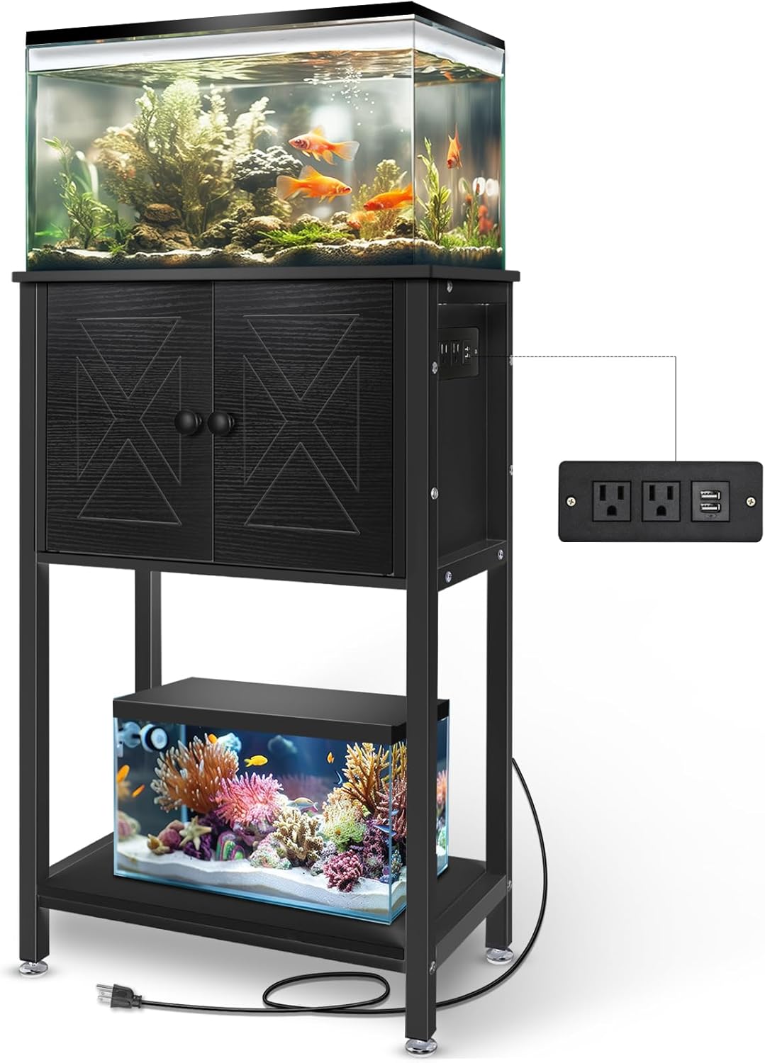 5-10 Gallon Fish Tank Stand, Heavy Duty Aquarium Stand with Cabinet & Power Outlets for Fish Tank