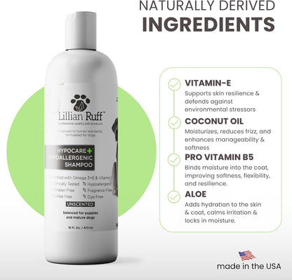Lillian Ruff Calming Oatmeal Pet Shampoo for Dry Skin & Itch Relief with Aloe & Hydrating Essential