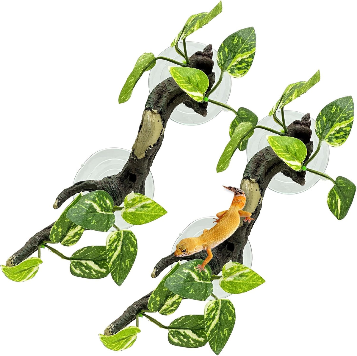 Fhiny Snake Climbing Branch, 2 PCS Resin Reptile Branches for Climbing with Suction Cups Frog