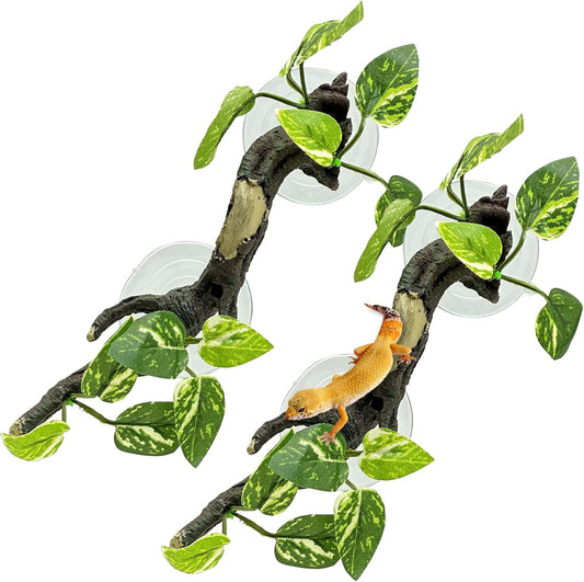 Fhiny Snake Climbing Branch, 2 PCS Resin Reptile Branches for Climbing with Suction Cups Frog