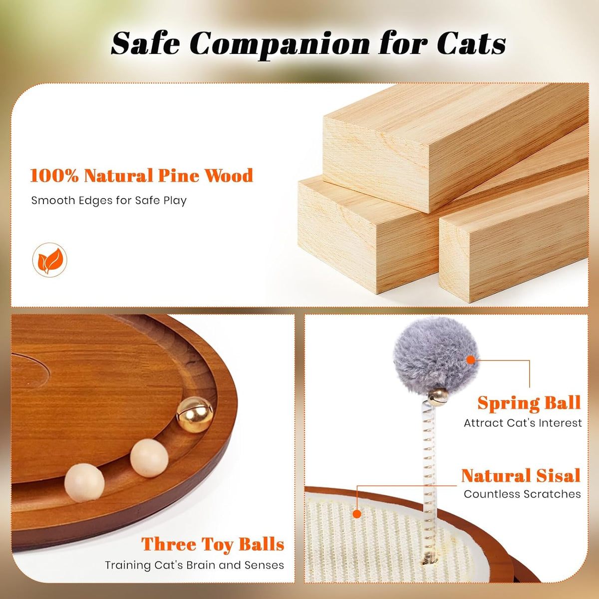 Cat Scratcher, Cat Cratch Sisal Pad with Wooden Roller Ball Toy, Cat Scratchers Interactive Toys