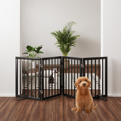 Black 37-74" Dog Gate Foldable Dog Gates for Doorways Stairs House Freestanding Pet Gate Puppy