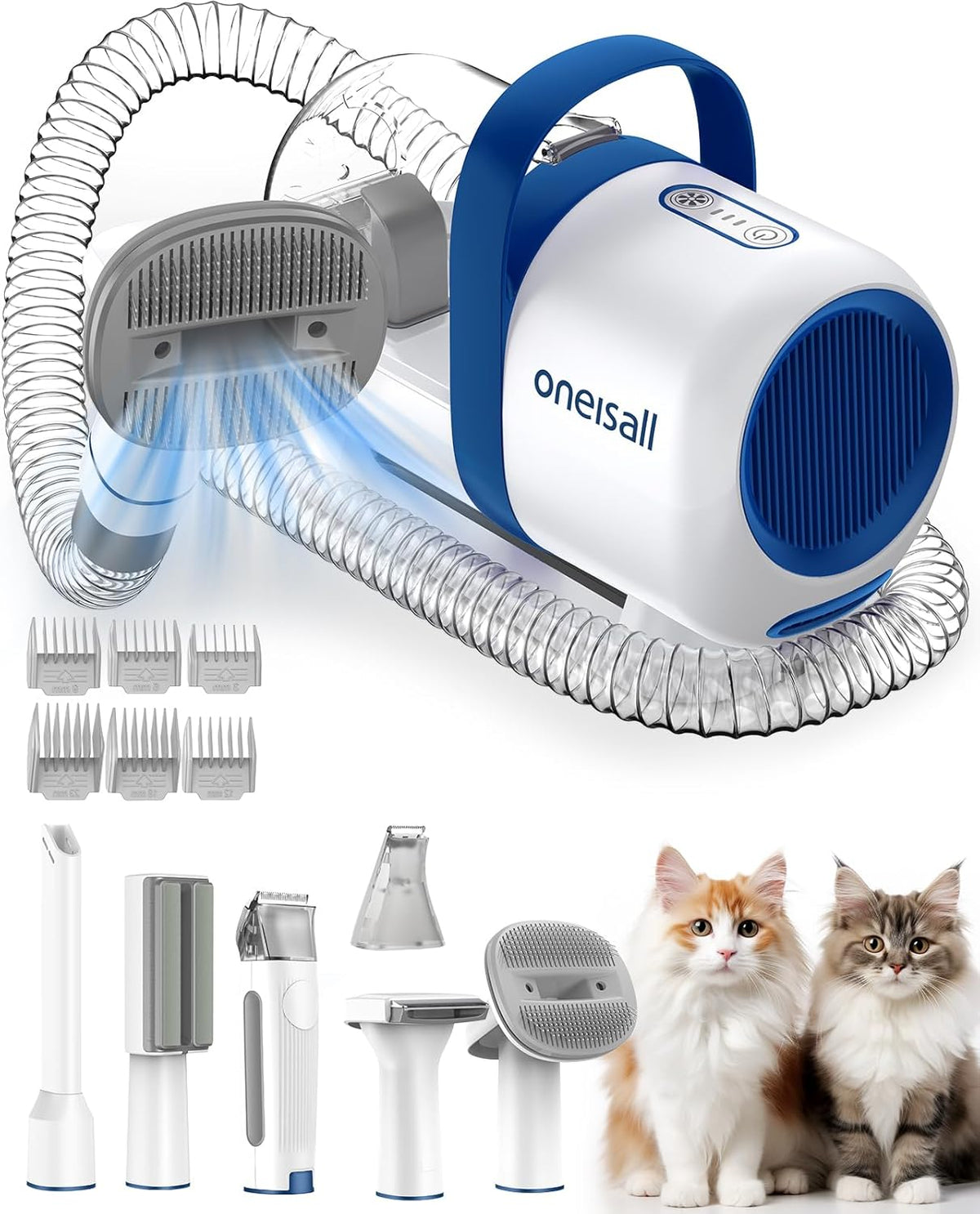oneisall Cat Vacuum Groomer Quiet, Pet Vacuum Grooming Kit with Clipper Paw Trimmer & Brush, 1.5L