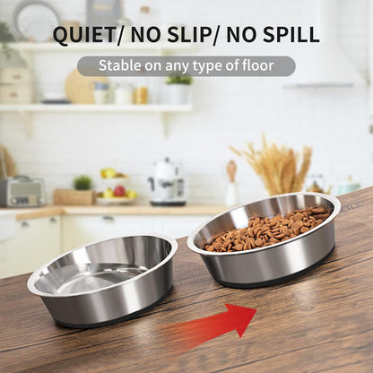 Taglory 8 Cup Stainless Steel Dog Bowls Set of 2 for Food and Water, Silicone Base Anti-Slip, Rust