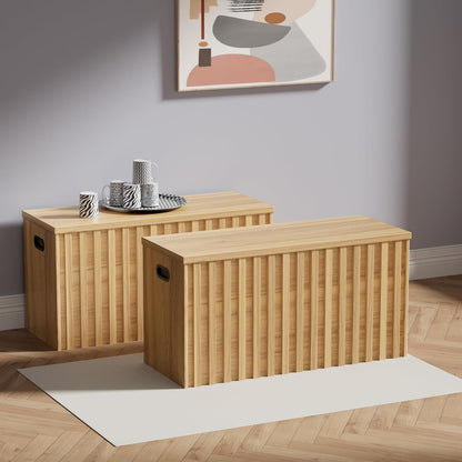 UEV Storage Bench Set of 2, 39.4" Wood Box, Storage Trunk with 2 Safety Hinges, Ottoman Storage