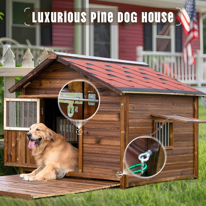 Extra Large Dog House Outdoor Made of Solid Pine Wood, Warm Doghouse, Dog House with Elevated Floor