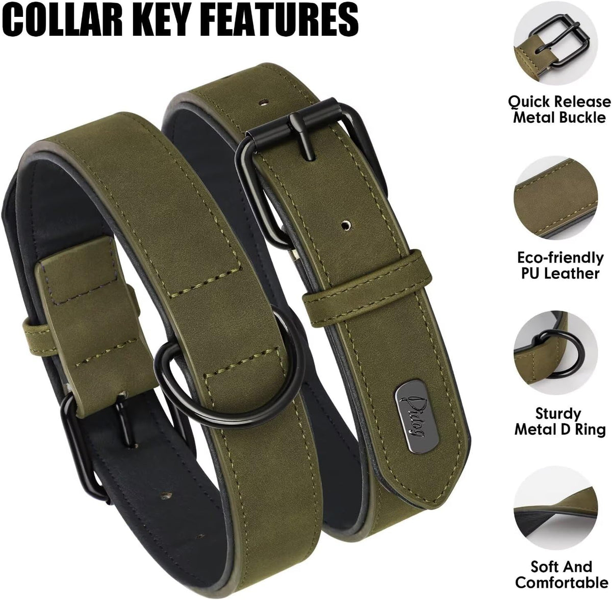 Didog Soft Padded PU Leather Dog Collar, Breathable and Adjustable Dog Collar for Large Dogs