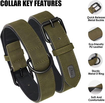Didog Soft Padded PU Leather Dog Collar, Breathable and Adjustable Dog Collar for Large Dogs