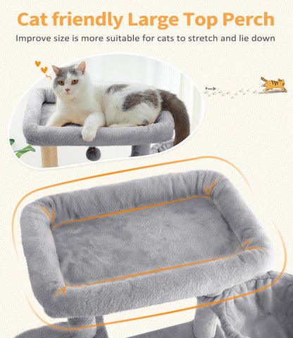 Cat Tree Large Cat Tower Tree 68" Multi-Level Cat Tower for Indoor Cats with Sisal Scratching