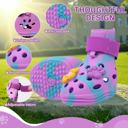 Dog Shoes for Hot Pavement, Adjustable Magic Tape Boots for Small, Medium & Large Dogs, Anti-Slip