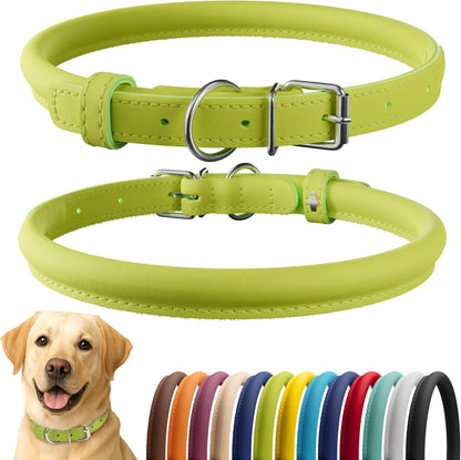 CollarDirect Rolled Leather Dog Collar, Soft Padded Round Puppy Collar, Handmade Genuine Leather
