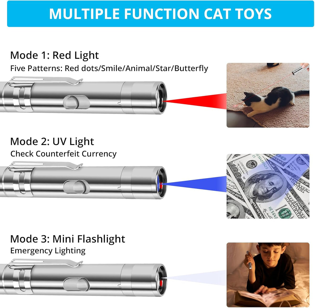 Cat Toy Pointer for Indoor Cats, USB Rechargeable Kitten Toys with 7 Adjustable Patterns