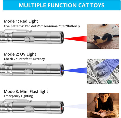 Cat Toy Pointer for Indoor Cats, USB Rechargeable Kitten Toys with 7 Adjustable Patterns