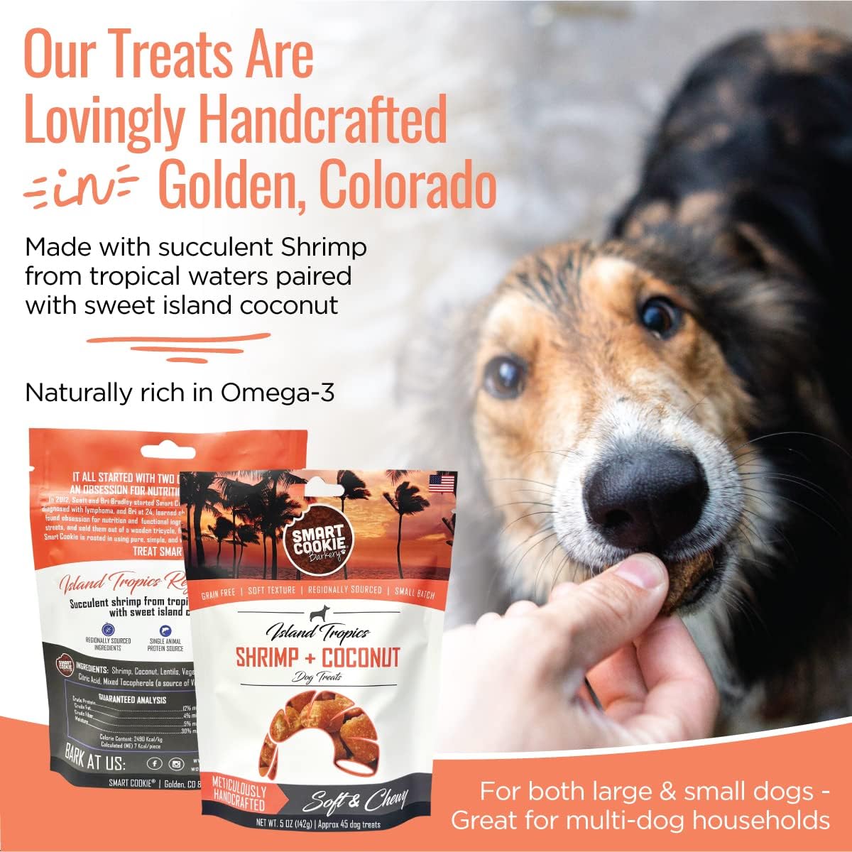 Smart Cookie All Natural Soft Dog Treats - Shrimp & Coconut - Healthy Dog Treats for Allergies