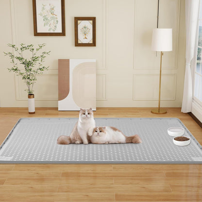 Cat Food Mat, 50" x 35" Extra Large Silicone Pet Feeding Mat with Raised Edge Pet Placemat for Food