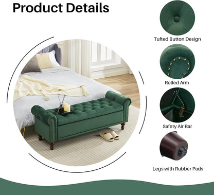 58.1'' Storage Bench Upholstered Velvet End of Bedroom Bed Bench Ottoman with Tufted Cushioned