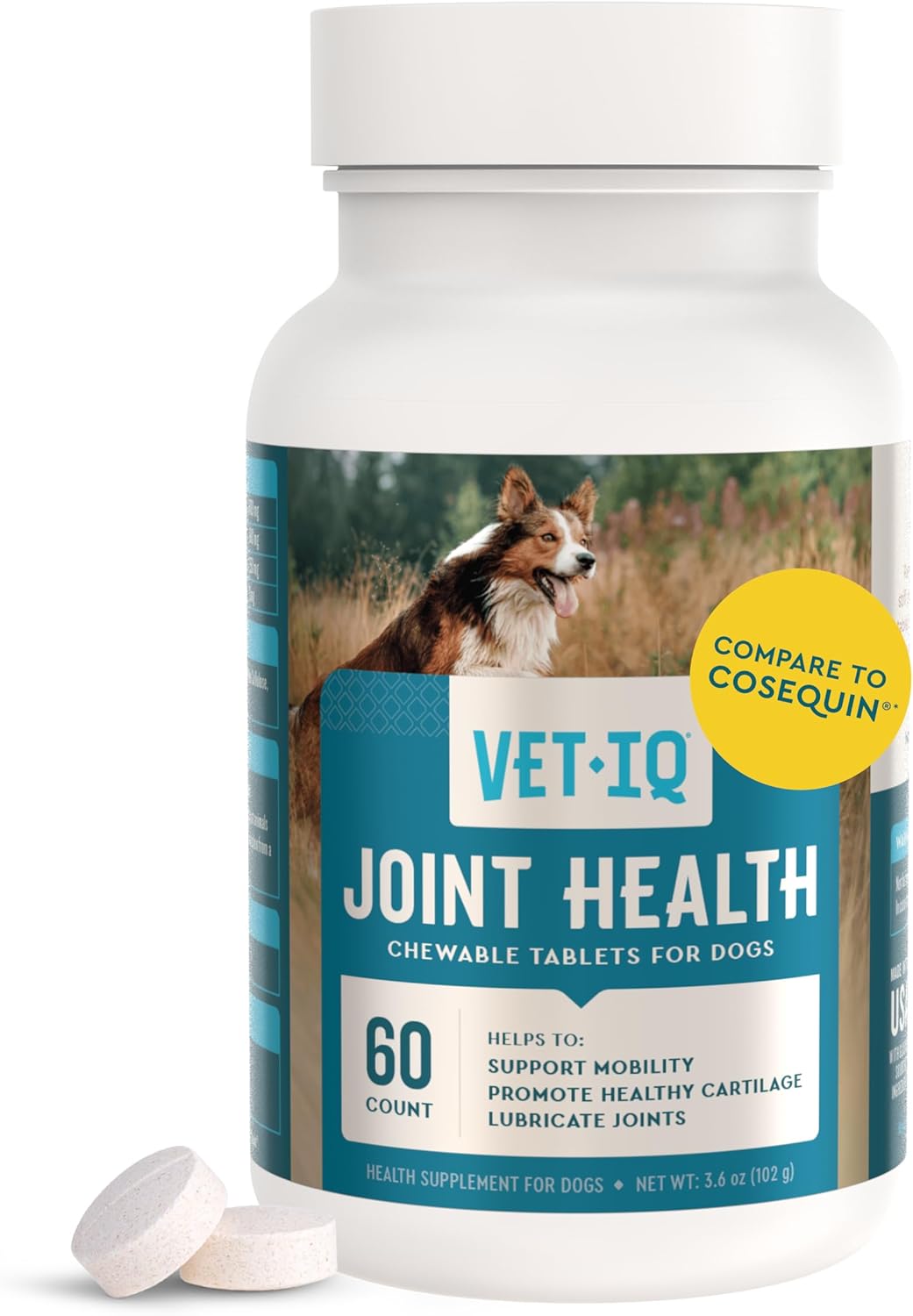 VetIQ Hip & Joint Health Supplement for Dogs, with Glucosamine, Chondroitin & MSM, Chewable Tablets