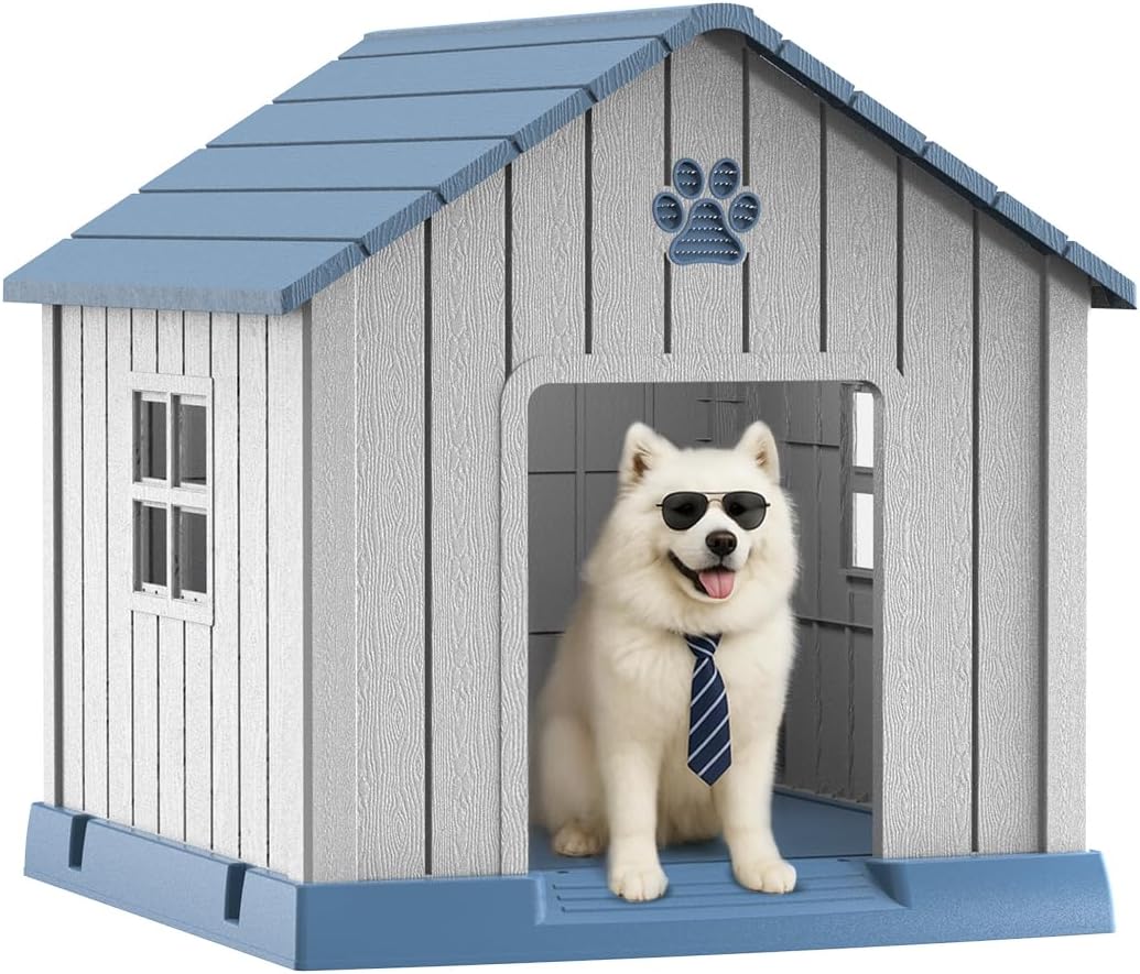 Vixzen 38in Large Outdoor Dog House,Durable Water Resistant Resin Dog House,Doghouse for Small to