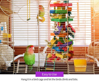 RUBY.Q 2 Pack Large Parrot Toy, 20in Bird Parrot Toy, Multicolored Natural Wooden Bird Chewing Toys