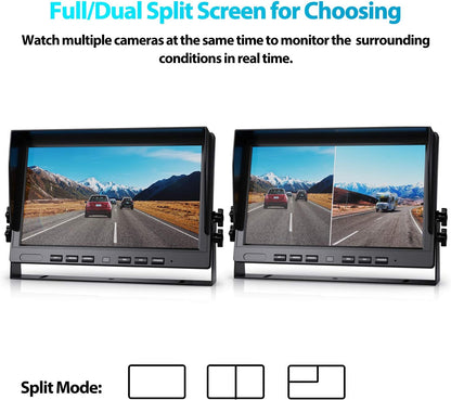 Fookoo ??HD Wired Backup Camera System Kit,10 inch Dual Split Screen Monitor with Recording IP69