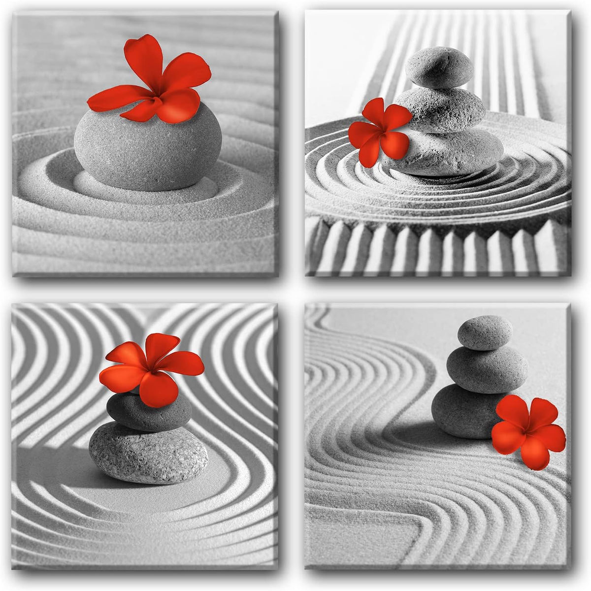 Yxbhhym Bathroom Decor Zen Decor Gray Wall Art Red Floral Wall Pictures Black and White Wall Art