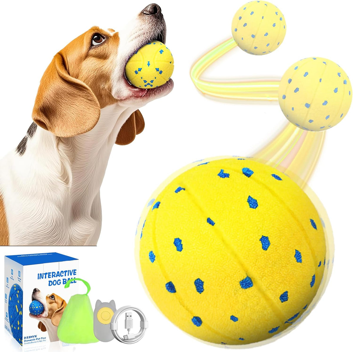 Dog Ball Interactive Dog Toy with Remote Control,Automatic Moving,Bouncing and Rotating 3
