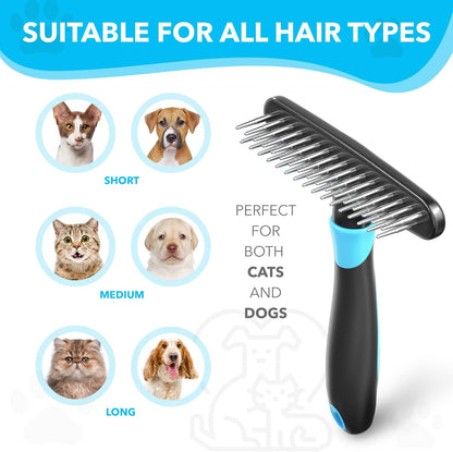 Deshedding Brush - Undercoat Rake for Dogs, Cats, Matted, Short, Long Hair Coats - Double Row