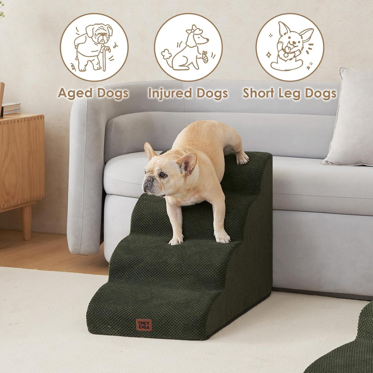EHEYCIGA Curved Dog Stairs Ramp for High Beds 19.7" H, 4-Step Dog Steps for Small Dogs and Cats