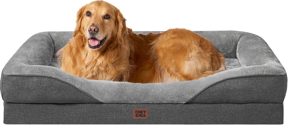 EHEYCIGA Memory Foam XL Dog Bed for XLarge Sized, Extra Large Orthopedic Dog Sofa with Sides and