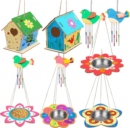 Fennoral 12 Pack Bird House Craft Kit for Kids Make You Own Bird Wind Chime Kit DIY Build and Paint
