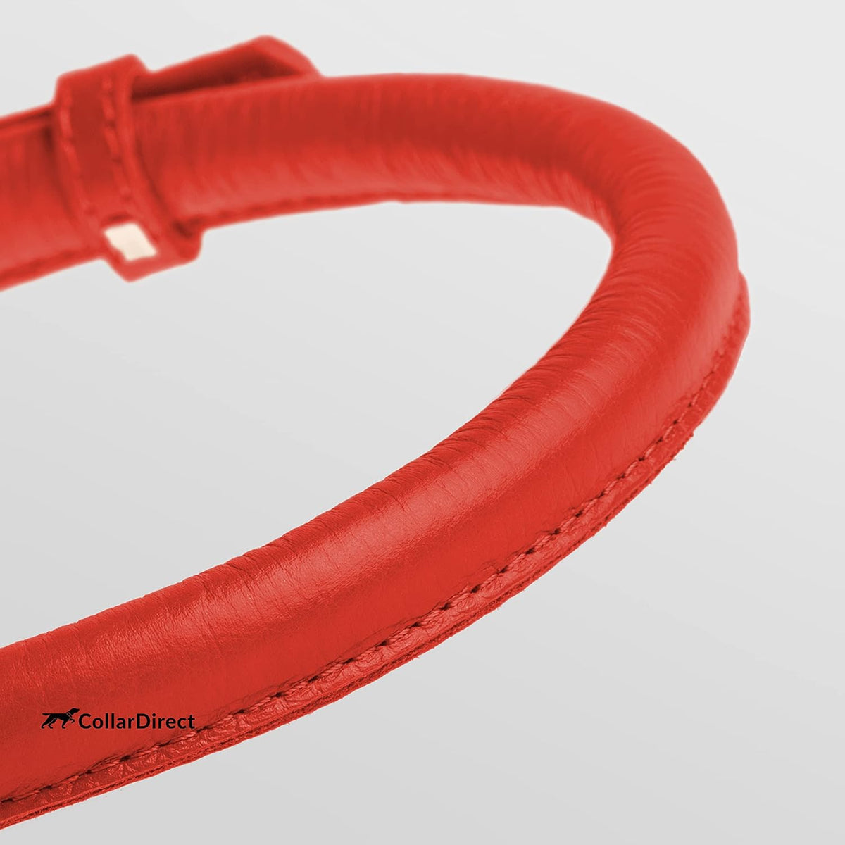 CollarDirect Rolled Leather Dog Collar, Soft Padded Round Puppy Collar, Handmade Genuine Leather